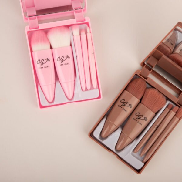 SET DE BROCHAS POR 5 PCS CON ESTUCHE RIGIDO Y ESPEJO